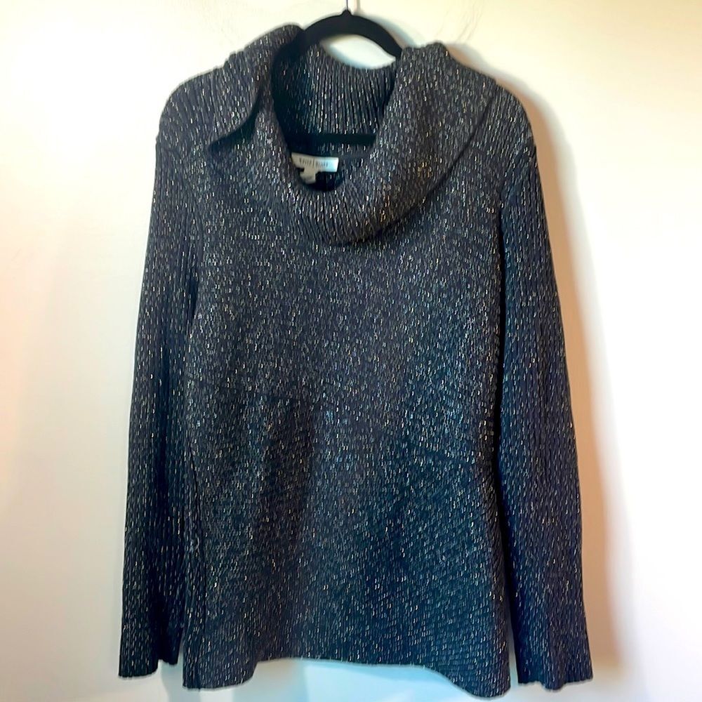 WHBM black metallic cotton wool blend tunic turtleneck sweater size XL.
